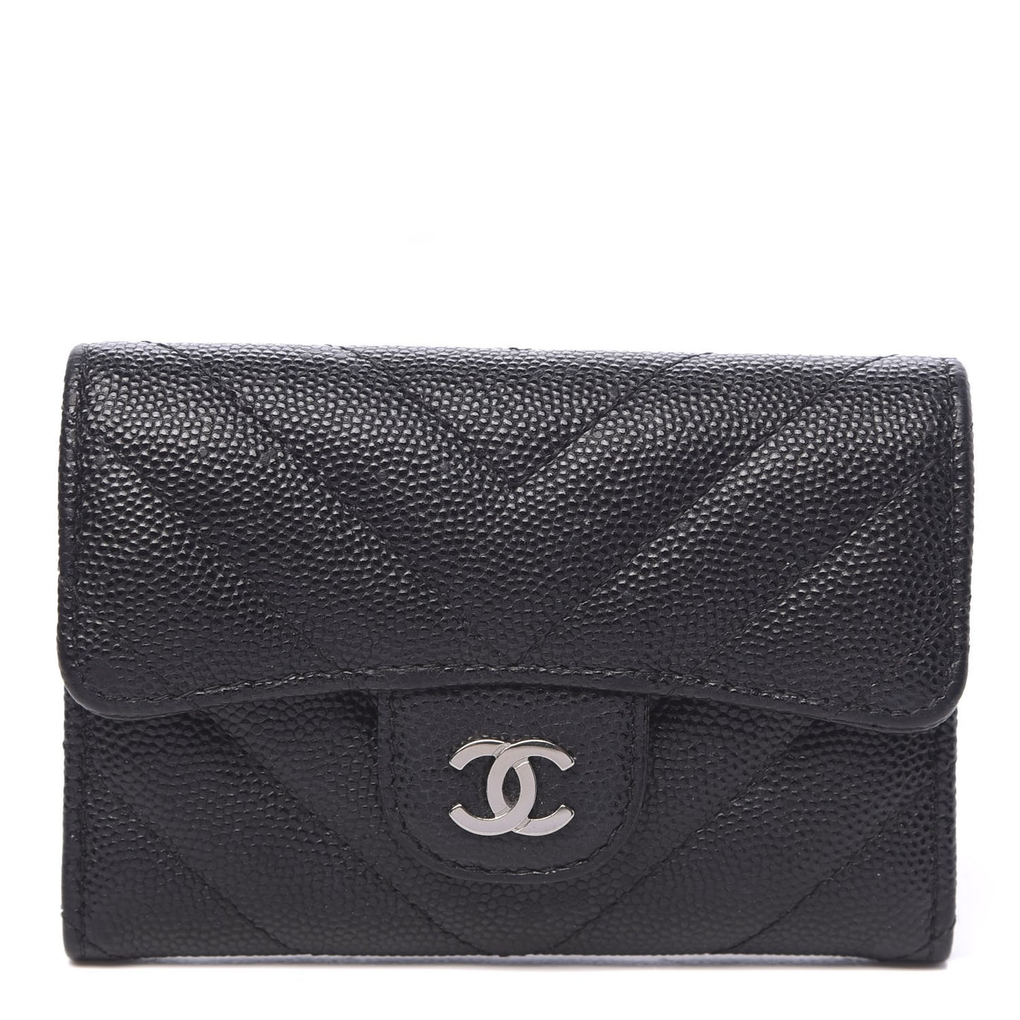 Caviar Chevron Quilted Flap Card Holder Black