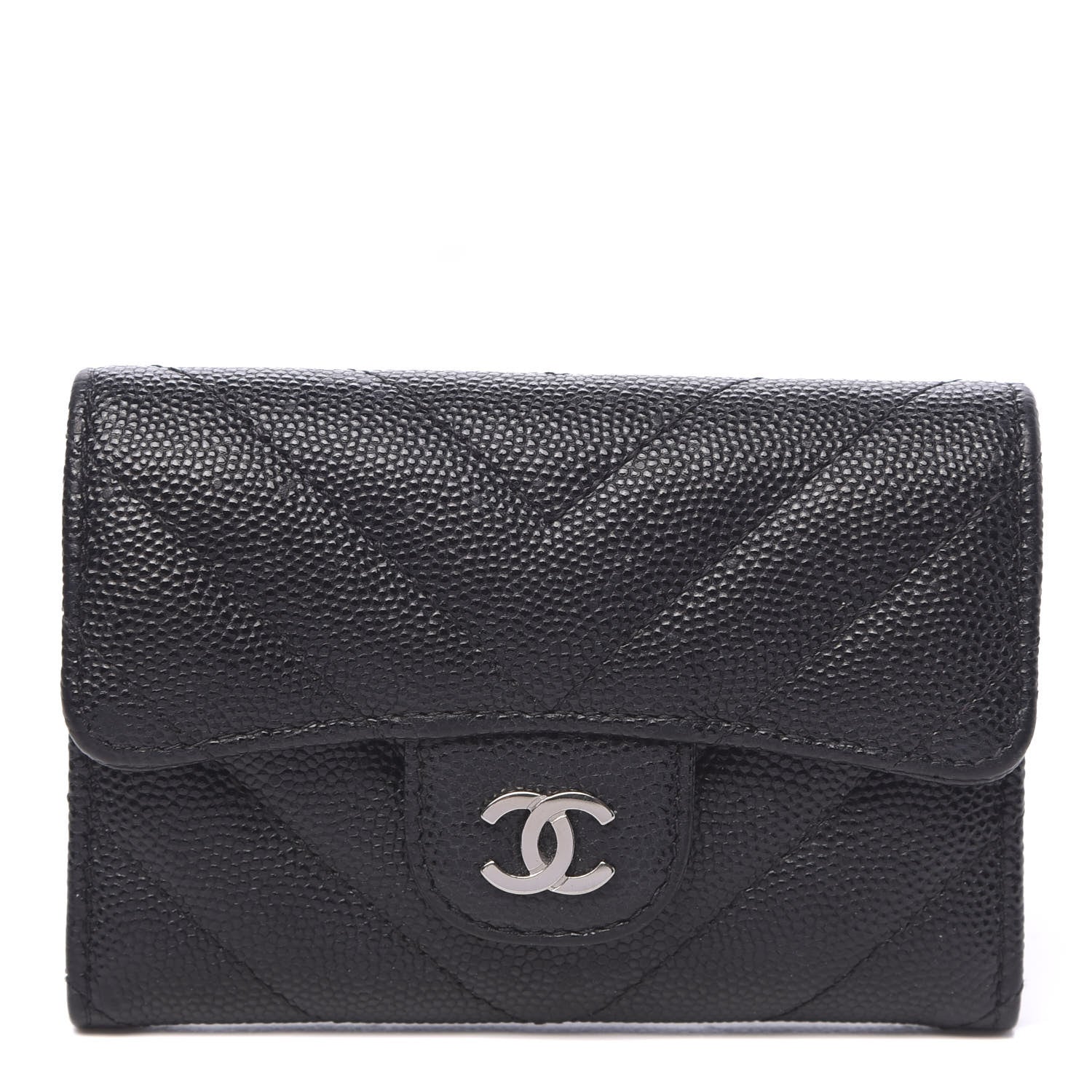 Chanel Caviar Chevron Quilted Flap Card Holder Black 1 of 9