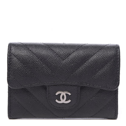 Chanel Caviar Chevron Quilted Flap Card Holder Black 1 of 9