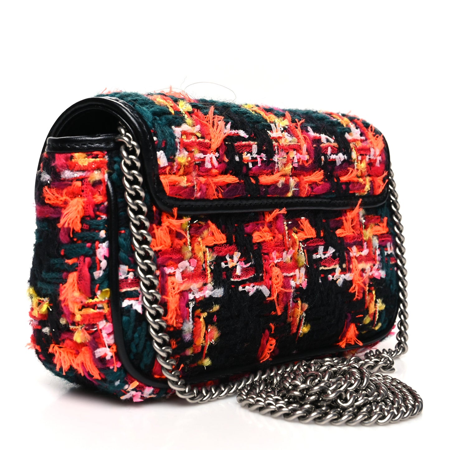 Tweed Calfskin Check Poule Super Mini GG Marmont Shoulder Bag Pink Petroleum Multicolor Black
