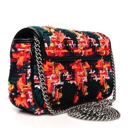 Gucci Tweed Calfskin Check Poule Super Mini GG Marmont Shoulder Bag Pink Petroleum Multicolor Black 3 of 11
