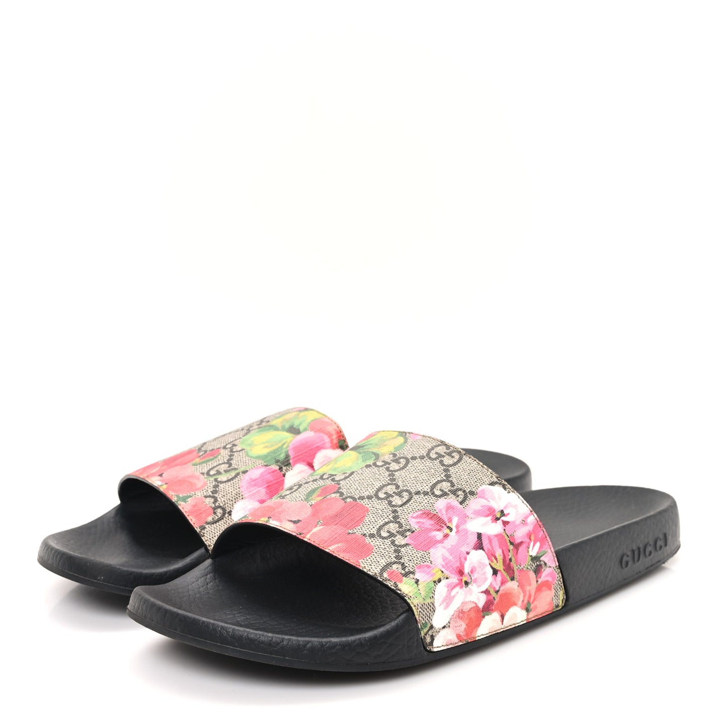 GG Supreme Monogram Blooms Slide Sandals 40 Beige Multicolor