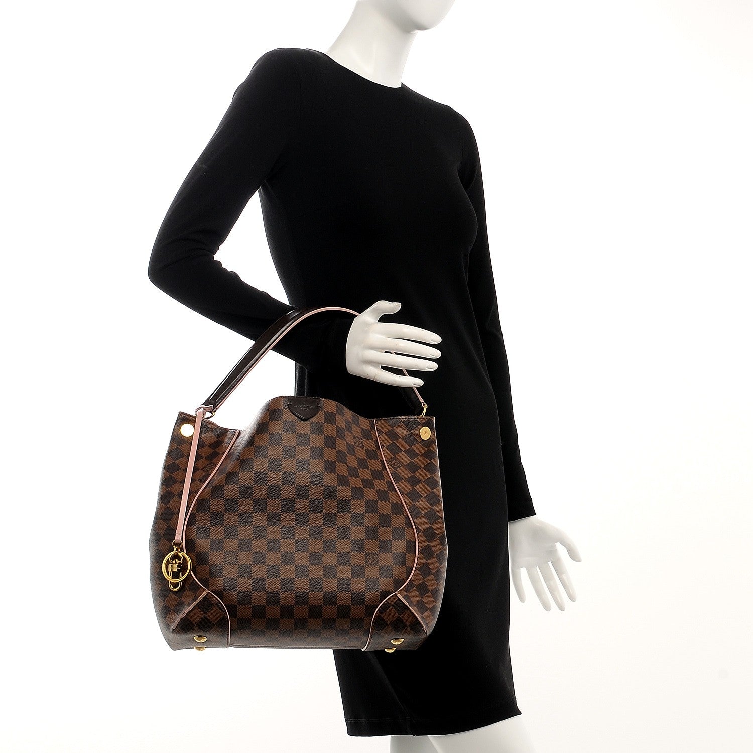 Louis Vuitton Damier Ebene Caissa Hobo Rose Ballerine 2 of 17