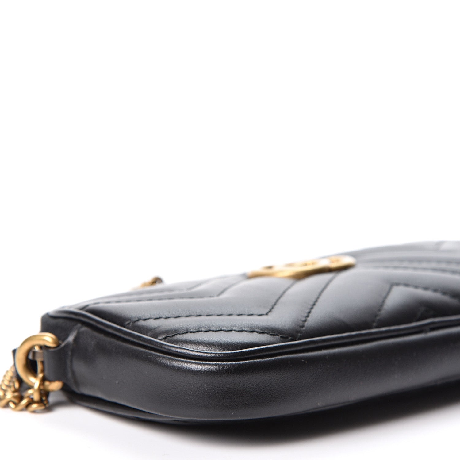 Gucci Calfskin Matelasse Mini GG Marmont Chain Crossbody Bag Black 8 of 10