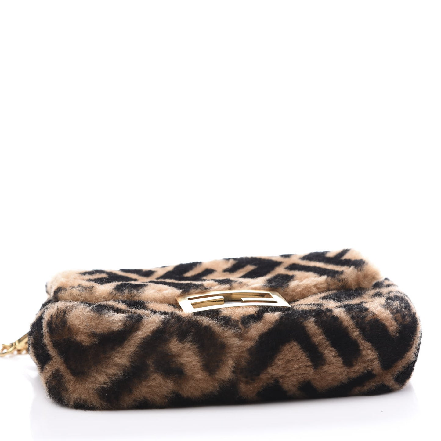 Shearling Vitello Dolce Macro FF 1974 Mini Baguette Tobacco Black
