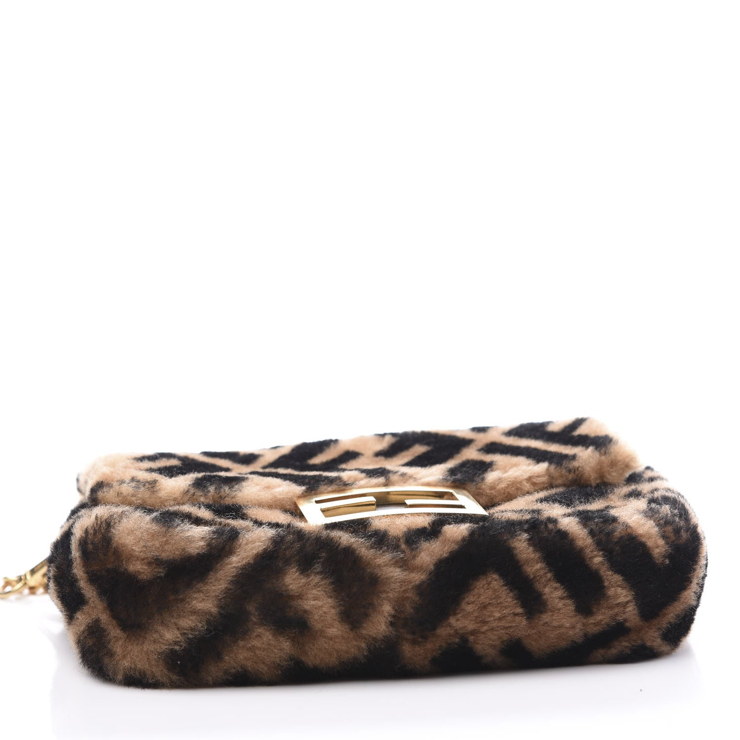Fendi Shearling Vitello Dolce Macro FF 1974 Mini Baguette Tobacco Black 3 of 9