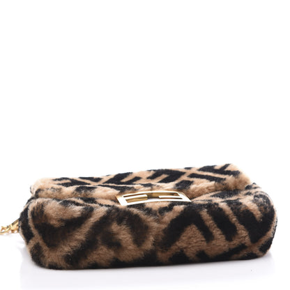 Fendi Shearling Vitello Dolce Macro FF 1974 Mini Baguette Tobacco Black 3 of 9