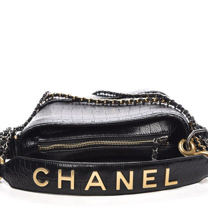 Chanel Calfskin Crocodile Embossed Small Gabrielle Cocodile Hobo Black 9 of 12