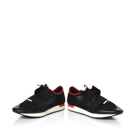 Balenciaga Mesh Calfskin Neoprene Mens Race Runner Sneakers 46 Black Red 6 of 11