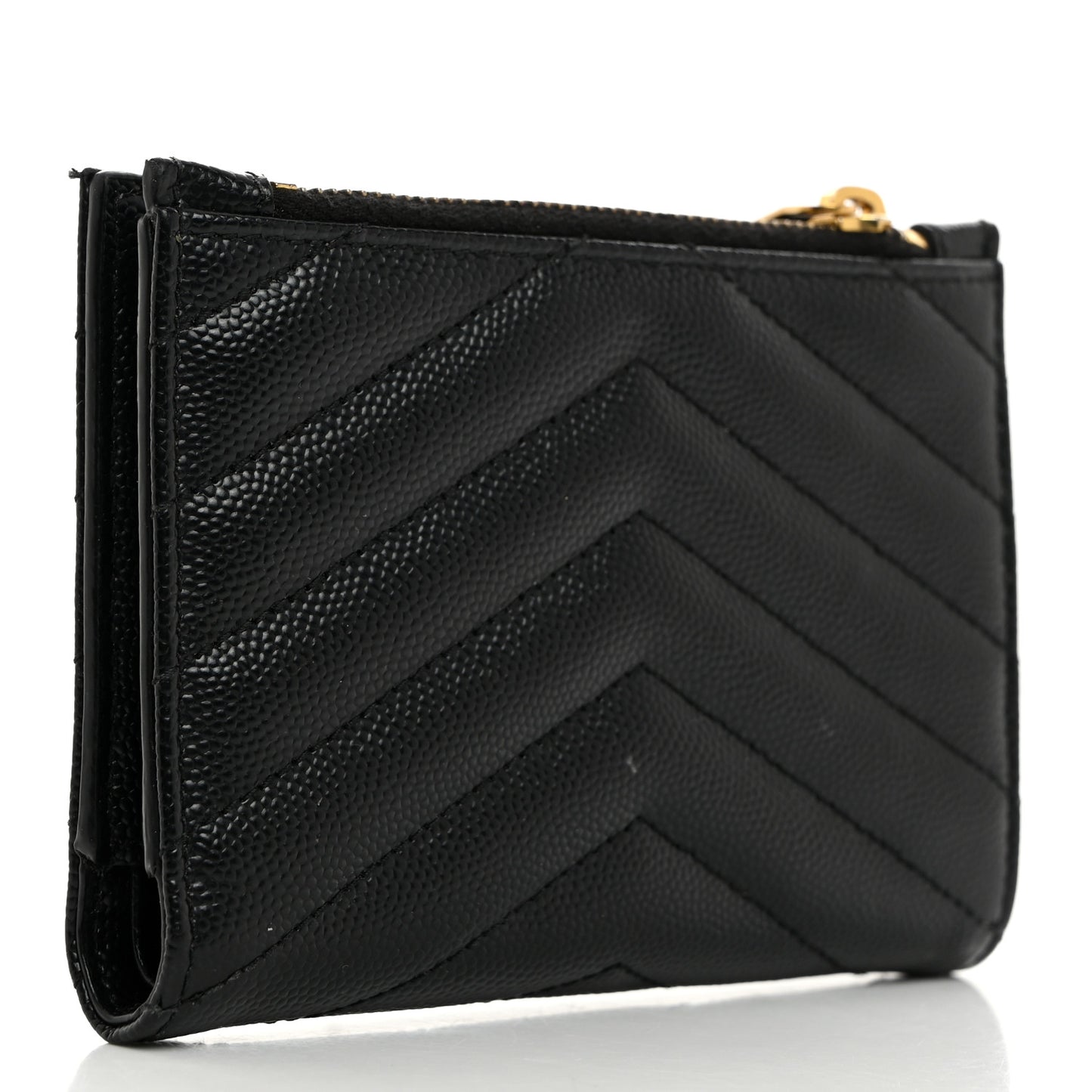 Grain De Poudre Matelasse Chevron Monogram Zipped Two-Part Wallet Black