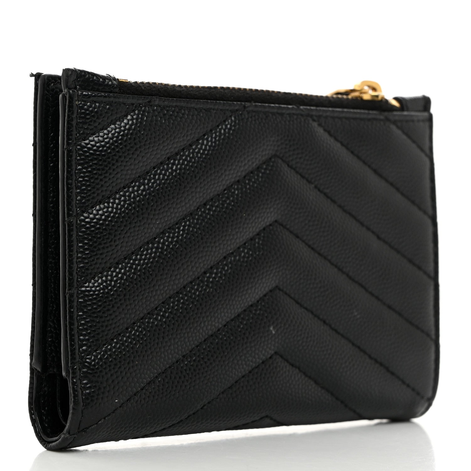 Saint Laurent Grain De Poudre Matelasse Chevron Monogram Zipped Two-Part Wallet Black 3 of 8