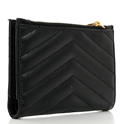 Saint Laurent Grain De Poudre Matelasse Chevron Monogram Zipped Two-Part Wallet Black 3 of 8