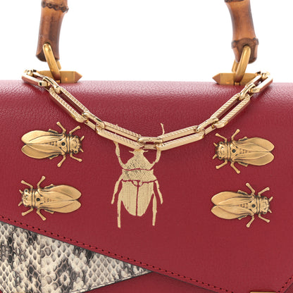 Gucci Calfskin Snakeskin Studded Small Ottilia Top Handle Bag Hibiscus Red 9 of 13