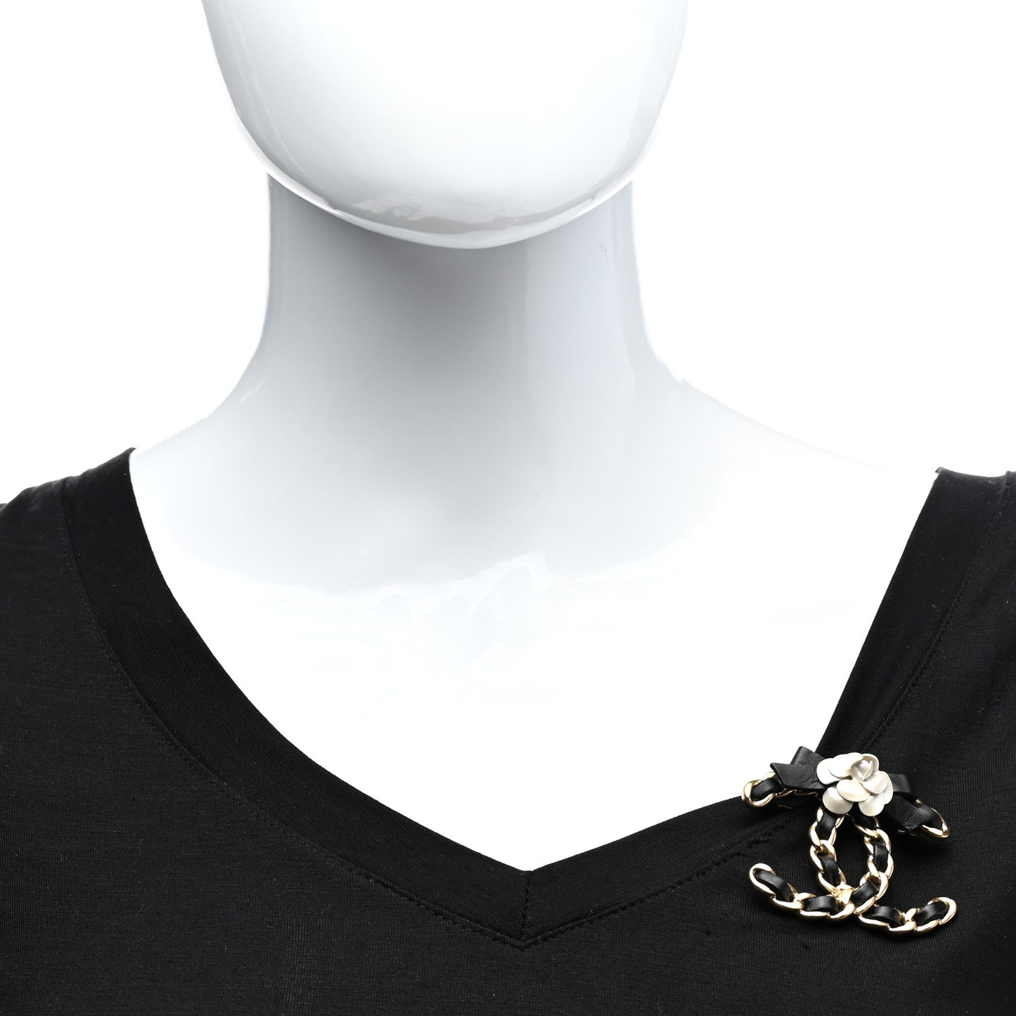 Lambskin Chain CC Camellia Brooch Black Gold