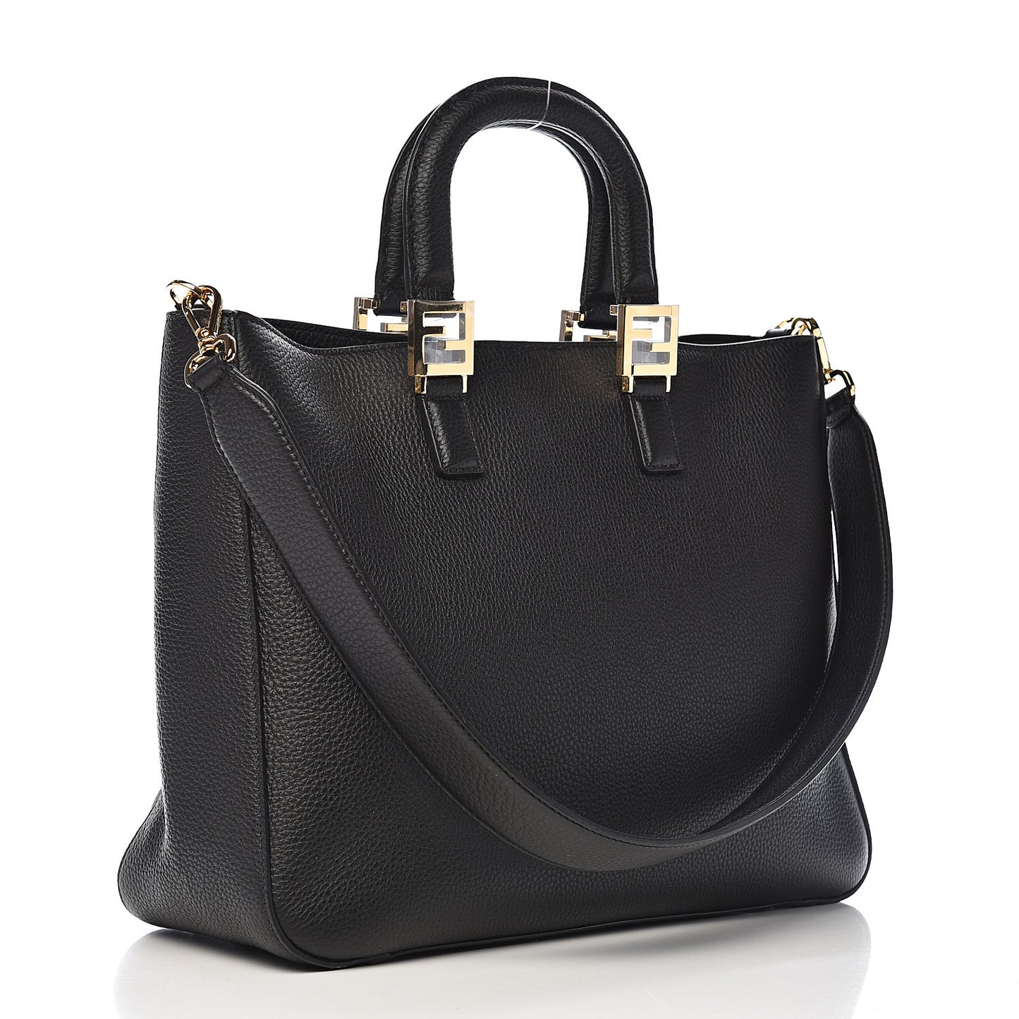 Cuoio Romano Selleria Medium FF Tote Black