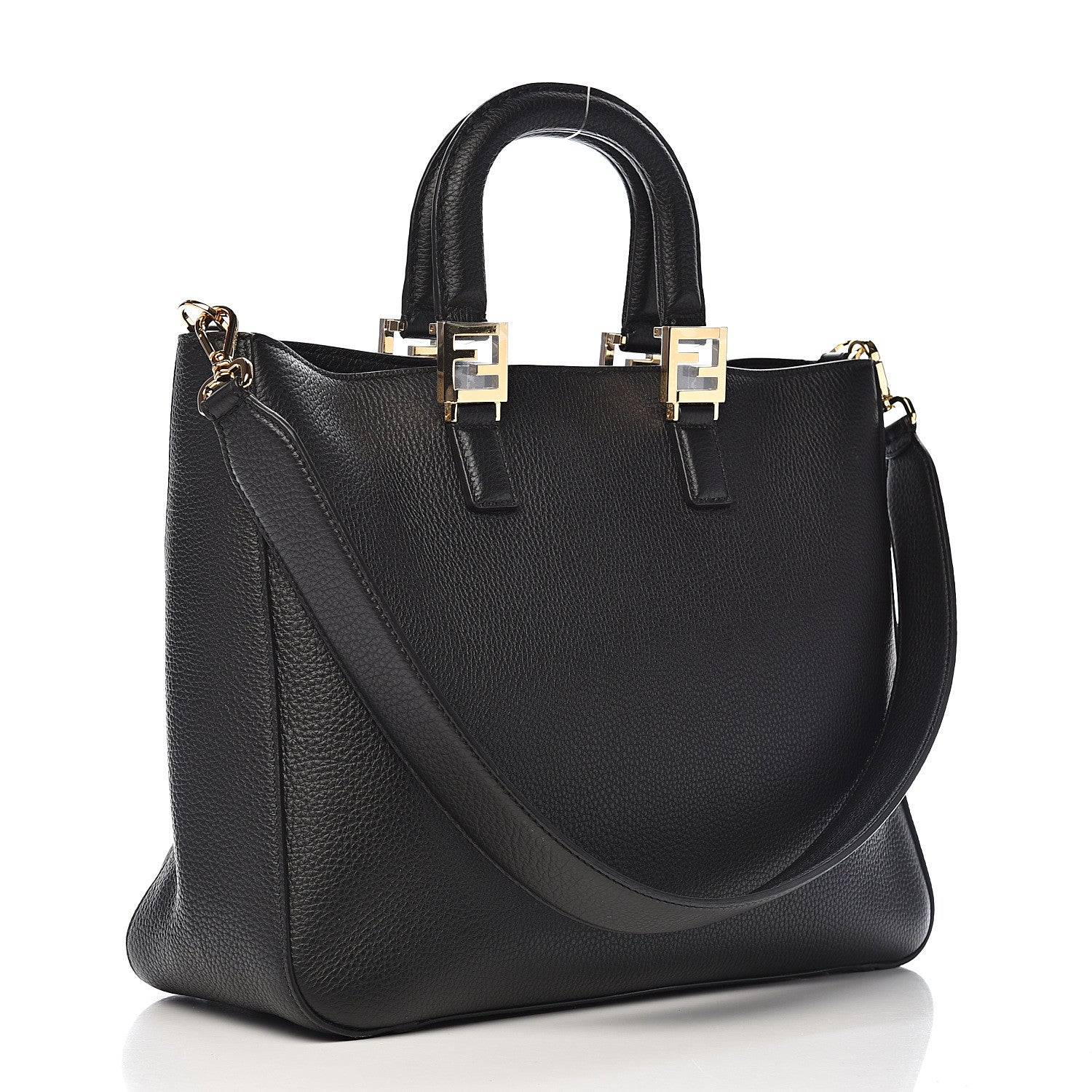 Fendi Cuoio Romano Selleria Medium FF Tote Black 3 of 14