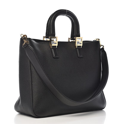 Fendi Cuoio Romano Selleria Medium FF Tote Black 3 of 14