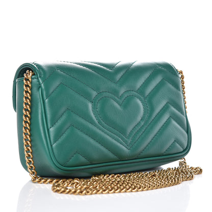 Gucci Calfskin Matelasse Super Mini GG Marmont Shoulder Bag Emerald Green 3 of 10