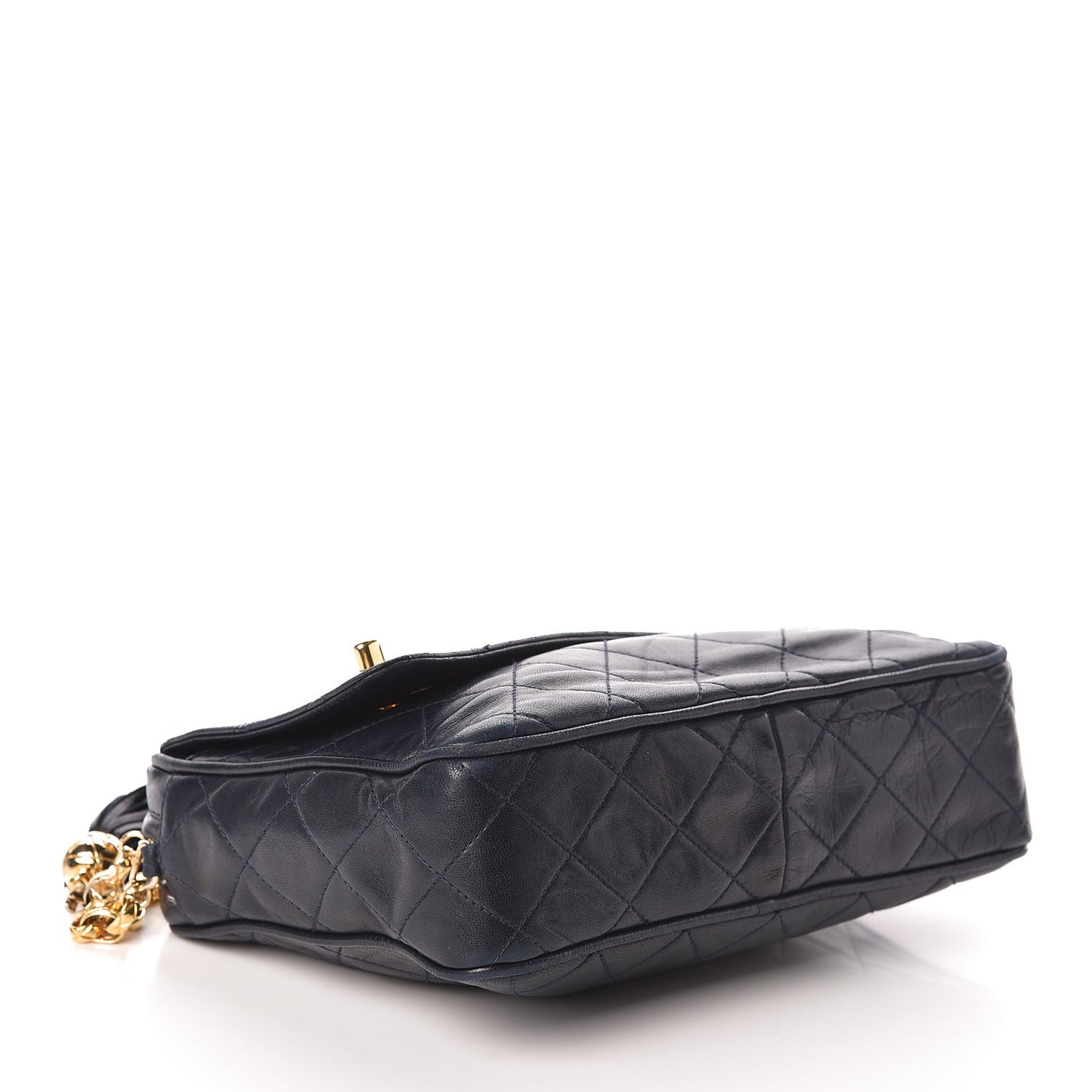 Lambskin Quilted Flap Tassel Camera Case Navy