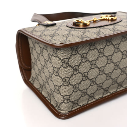 Gucci GG Supreme Monogram Azalea Calfskin Mini Horsebit 1955 Foldover Top Handle Bag Beige Ebony Brown Sugar 9 of 14