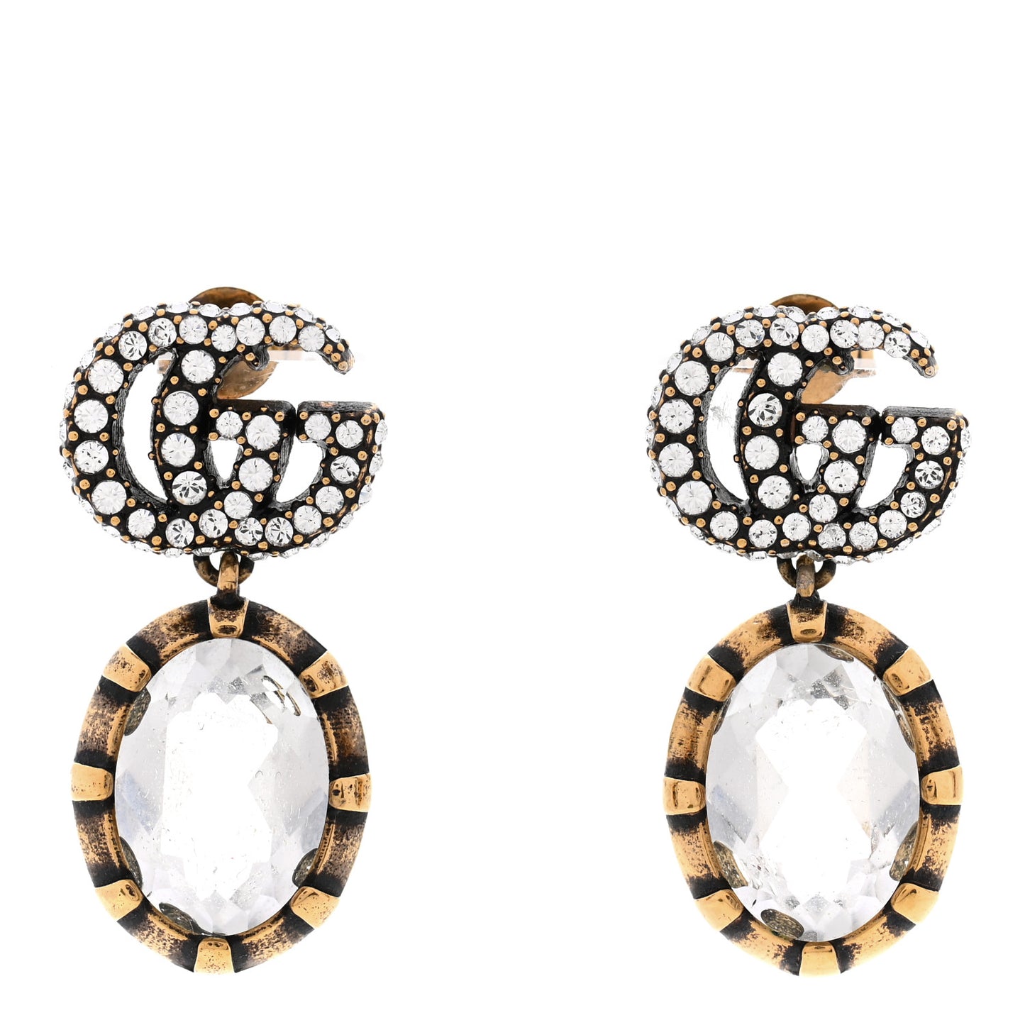 Crystal Double G Earrings Aged Gold