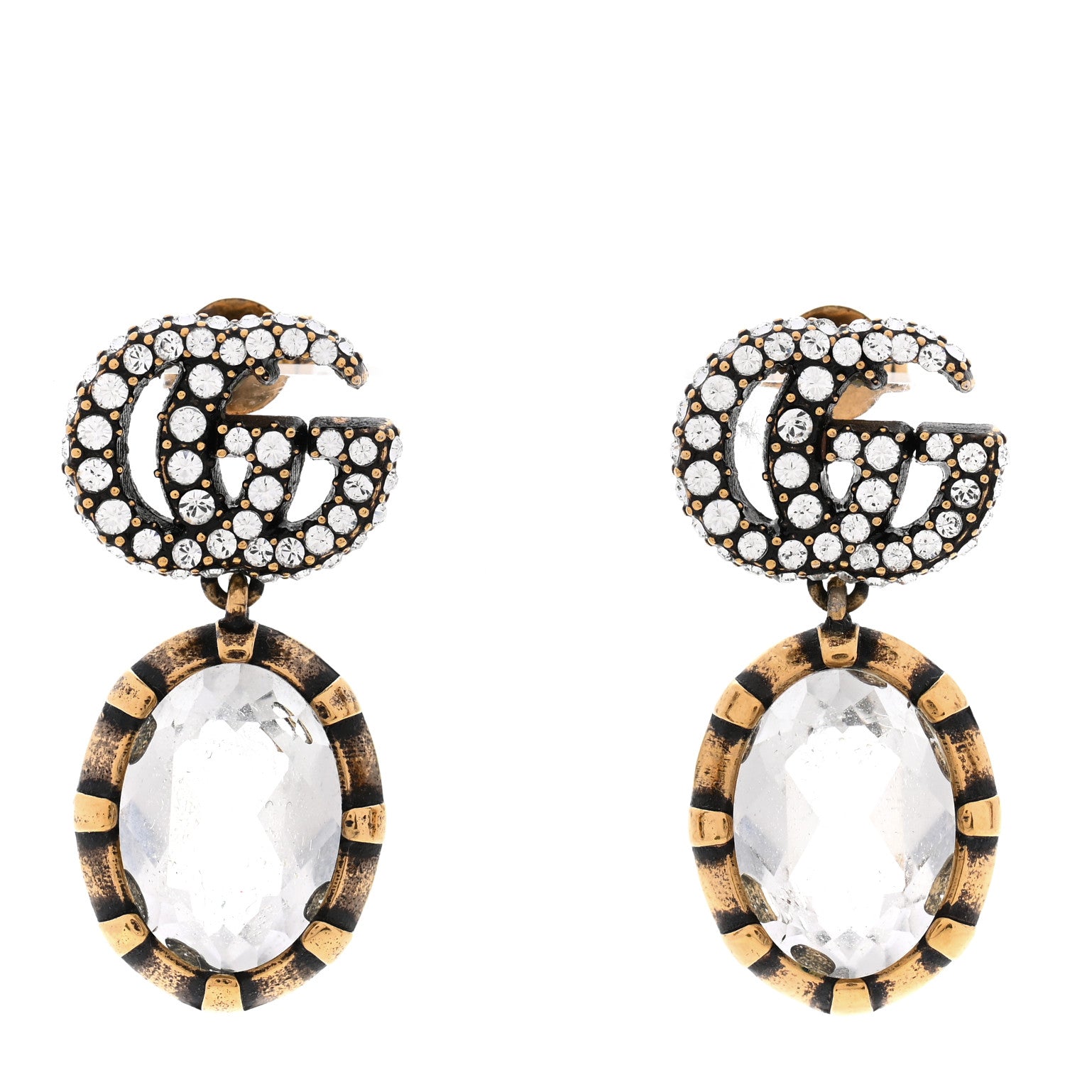 Gucci Crystal Double G Earrings Aged Gold 1 of 5