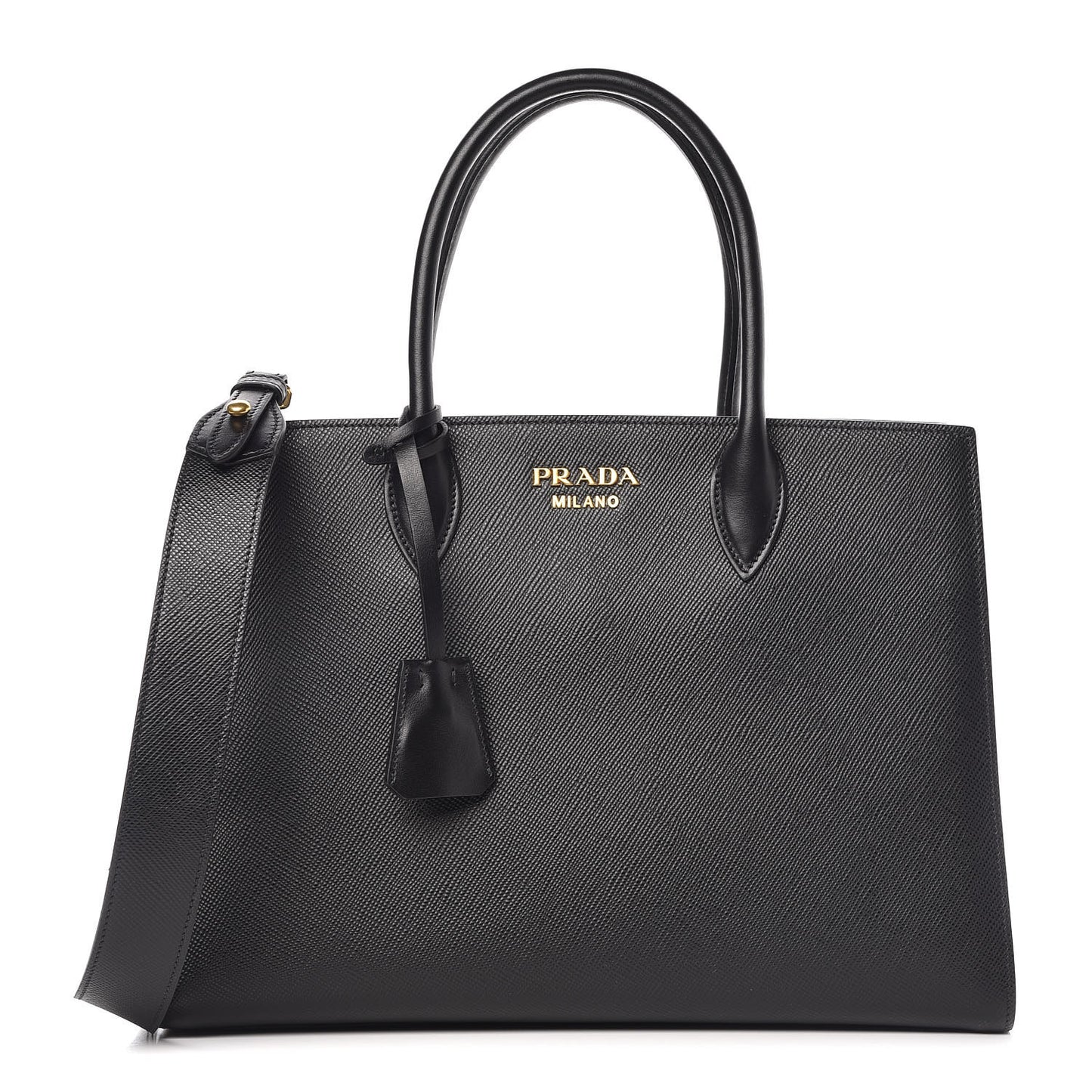 Saffiano City Calfskin Large Bibliothèque Top Handle Black Fuoco