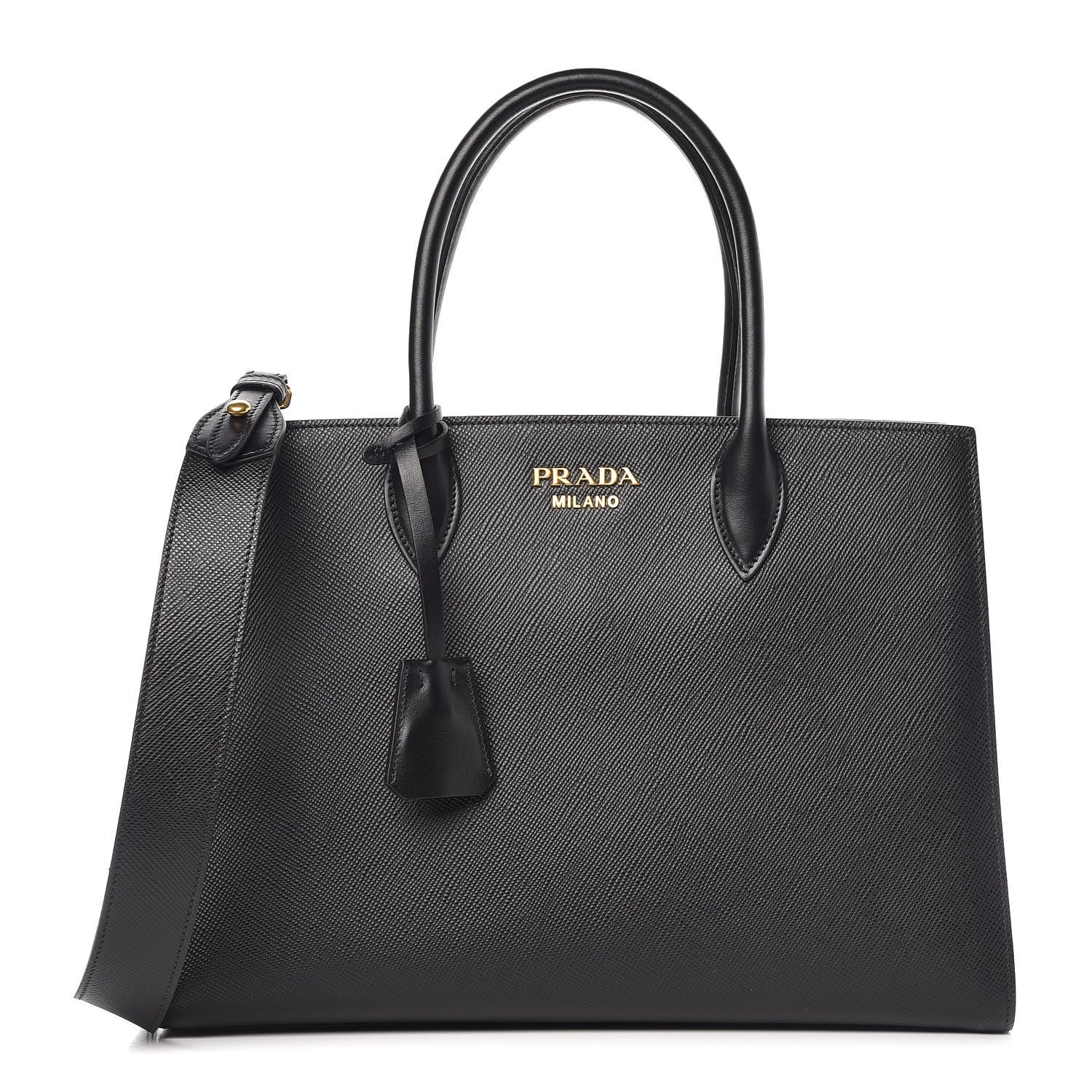 Prada Saffiano City Calfskin Large Bibliothèque Top Handle Black Fuoco 1 of 10
