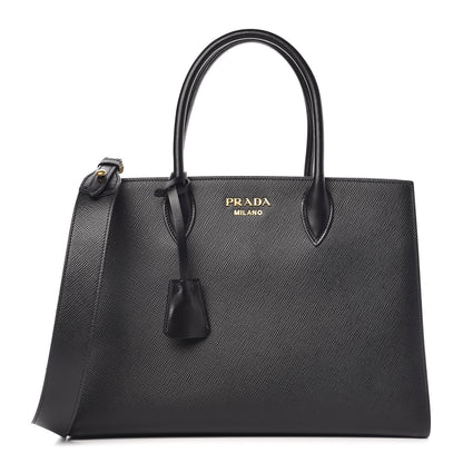 Prada Saffiano City Calfskin Large Bibliothèque Top Handle Black Fuoco 1 of 10