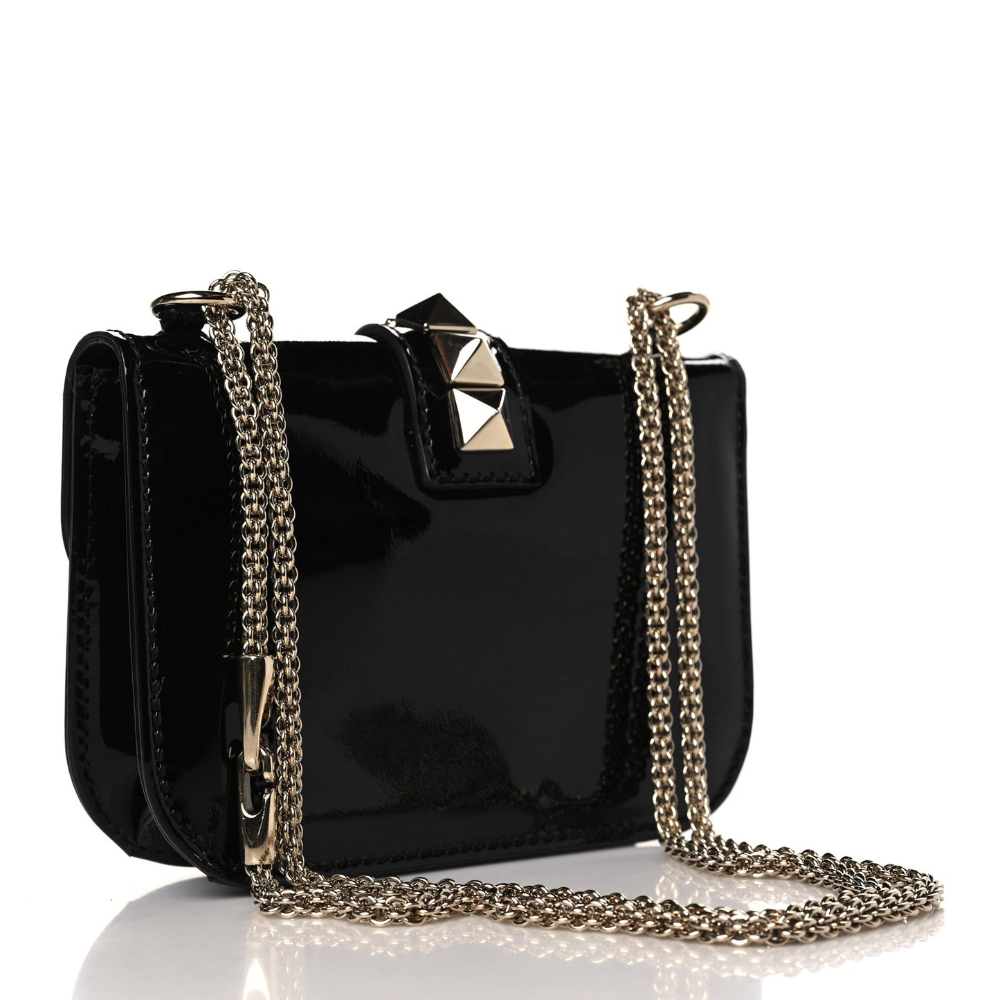 Patent Small Glam Lock Rockstud Flap Black