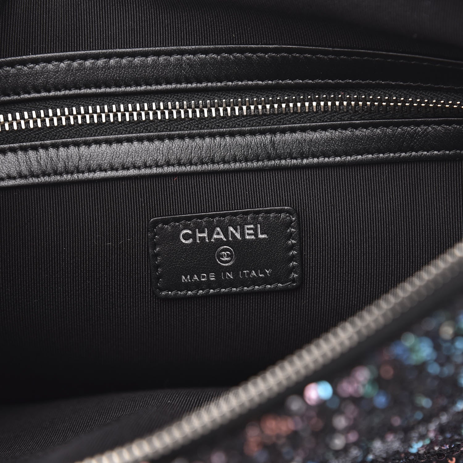 Chanel Canvas Sequin Medium Deauville Cosmetic Pouch Black 6 of 13