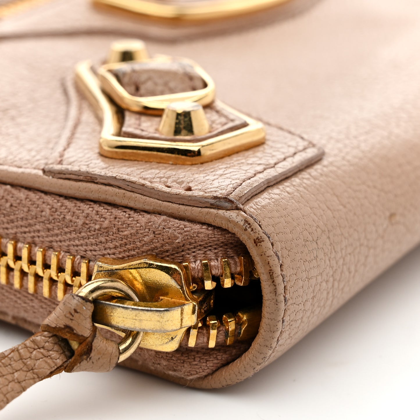 Chevre Gold Metallic Edge Hardware Continental Zip Around Wallet Rose Des Sables