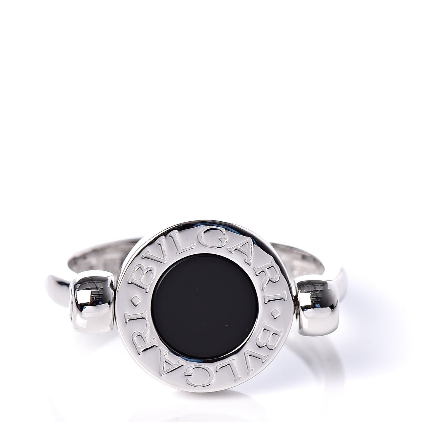 18K White Gold Diamond Black Onyx Bvlgari Bvlgari Flip Ring 48 4.5
