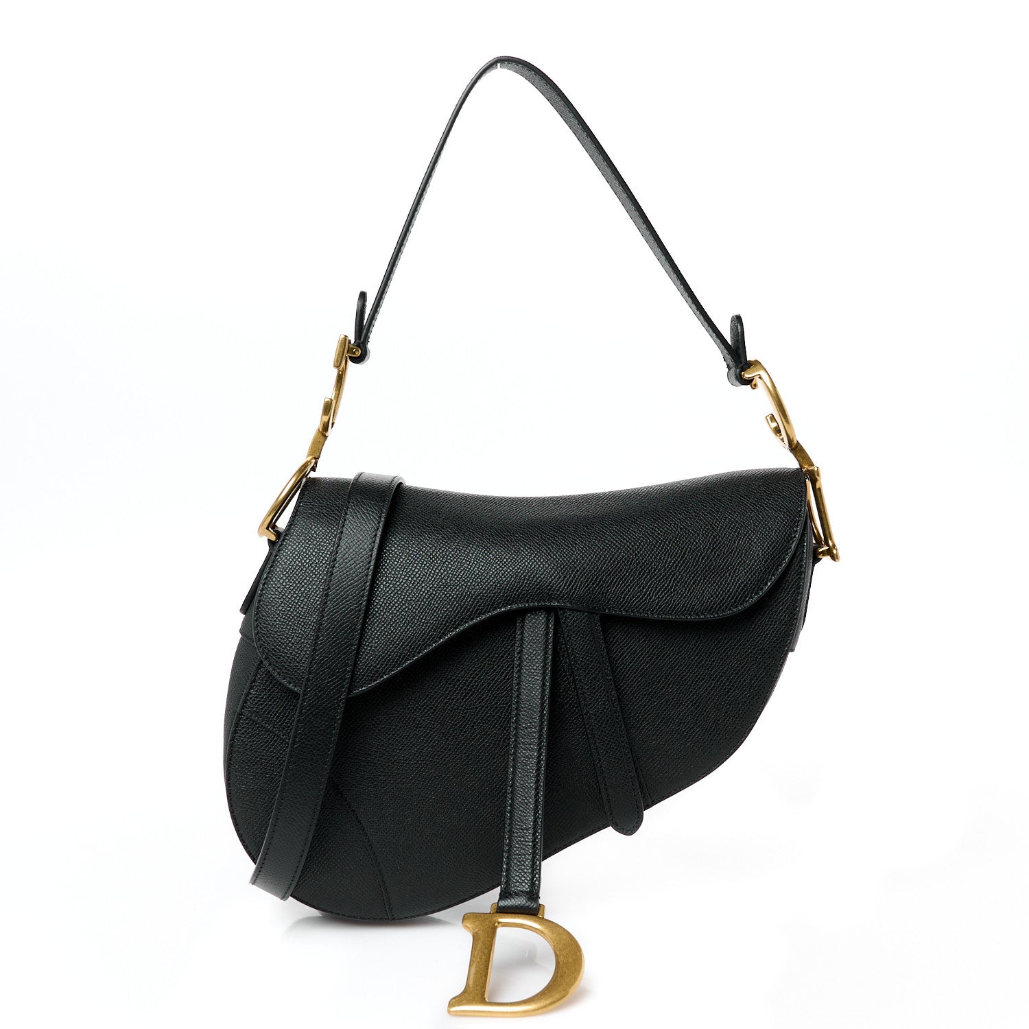 Christian Dior Grained Calfskin Saddle Bag With Strap Black 1 of 9