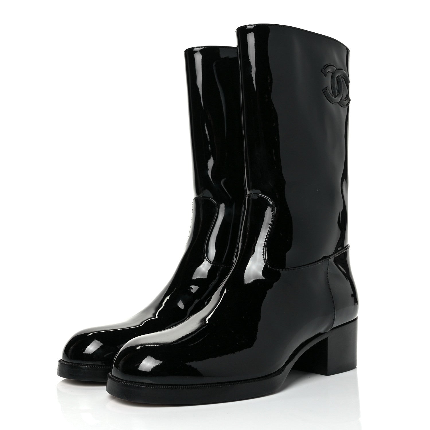 Chanel Patent CC Mid Calf Boots 36.5 Black 3 of 6