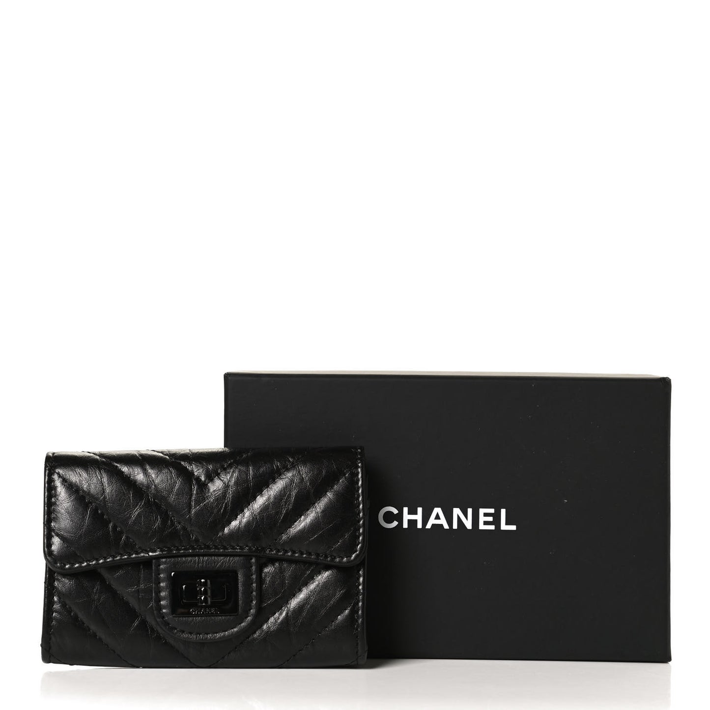 Aged Calfskin Chevron Quilted Reissue Flap Card Holder So Black