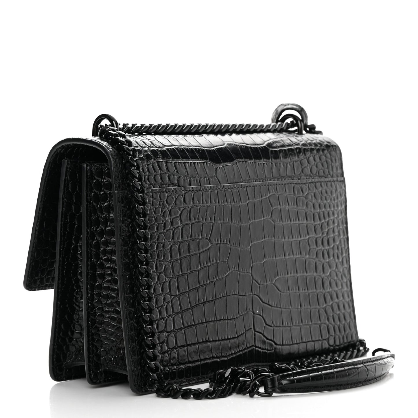 Calfskin Crocodile Embossed Medium Monochrome Monogram Sunset Black