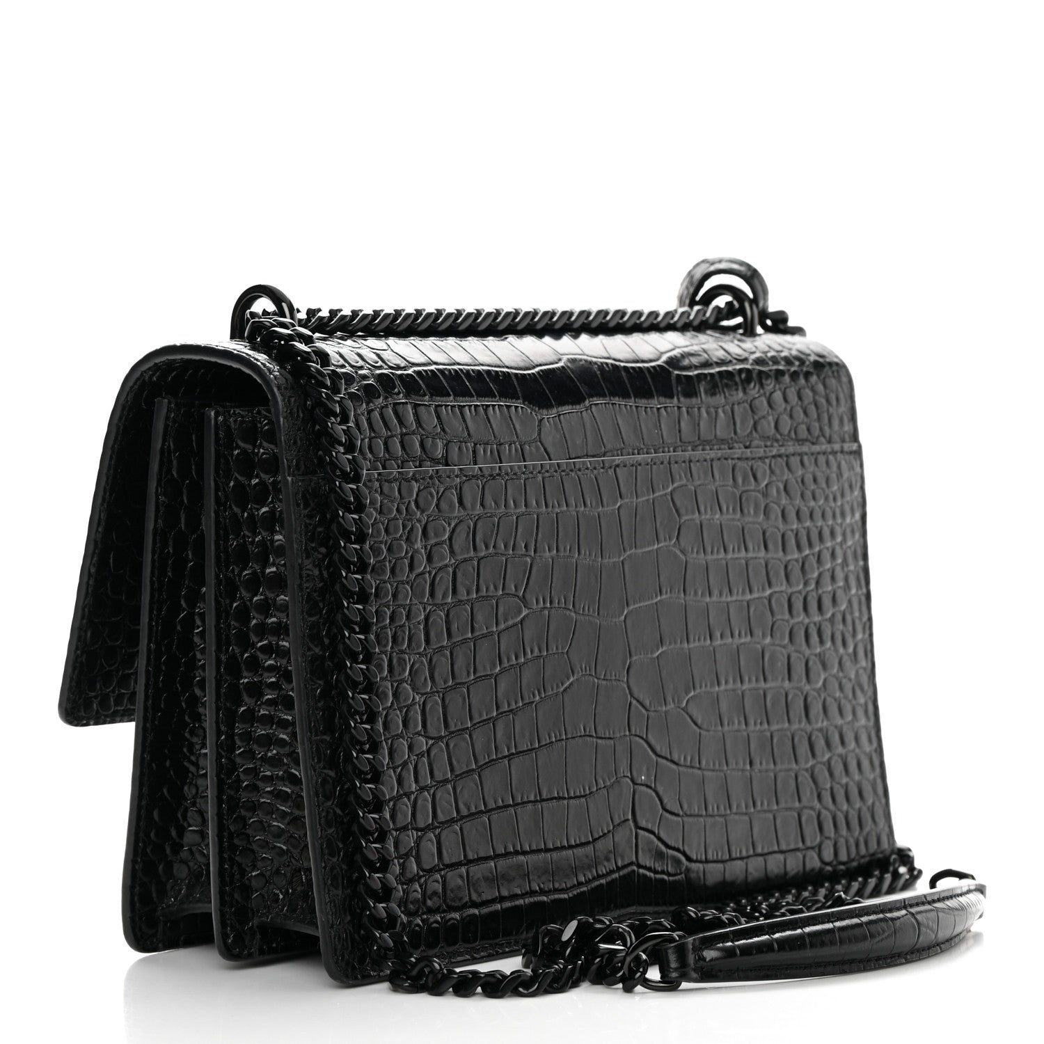 Saint Laurent Calfskin Crocodile Embossed Medium Monochrome Monogram Sunset Black 2 of 12
