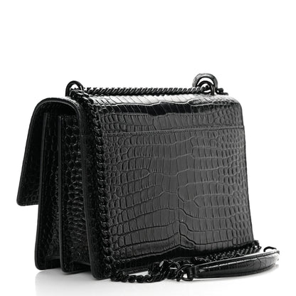 Saint Laurent Calfskin Crocodile Embossed Medium Monochrome Monogram Sunset Black 2 of 12