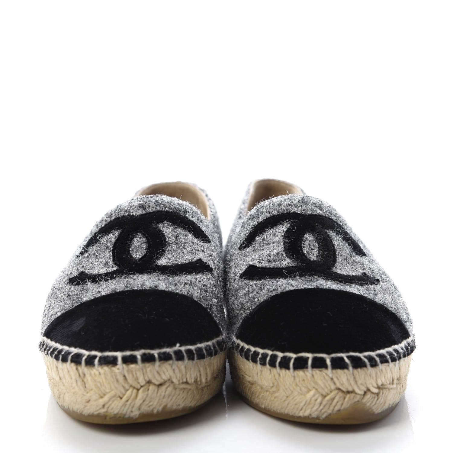 Chanel Tweed Velvet CC Espadrilles 36 Grey Black 2 of 10