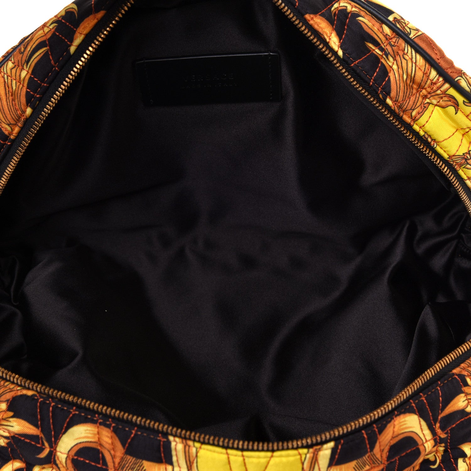 Versace Vitello Nylon Quilted Trapuntata Baroque Print Belt Bag Black Gold 4 of 10