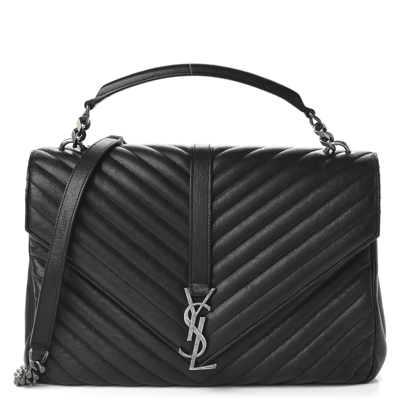 Sheepskin Matelasse Chevron Monogram Large College Satchel Black