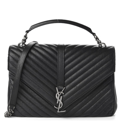 Saint Laurent Sheepskin Matelasse Chevron Monogram Large College Satchel Black 1 of 9
