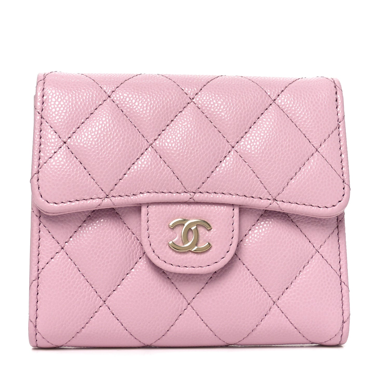 Caviar Quilted Compact Flap Wallet Light Pink