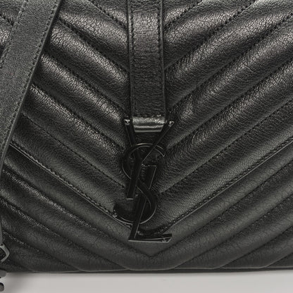 Saint Laurent Sheepskin Matelasse Chevron Monogram Medium College Bag Black 5 of 8