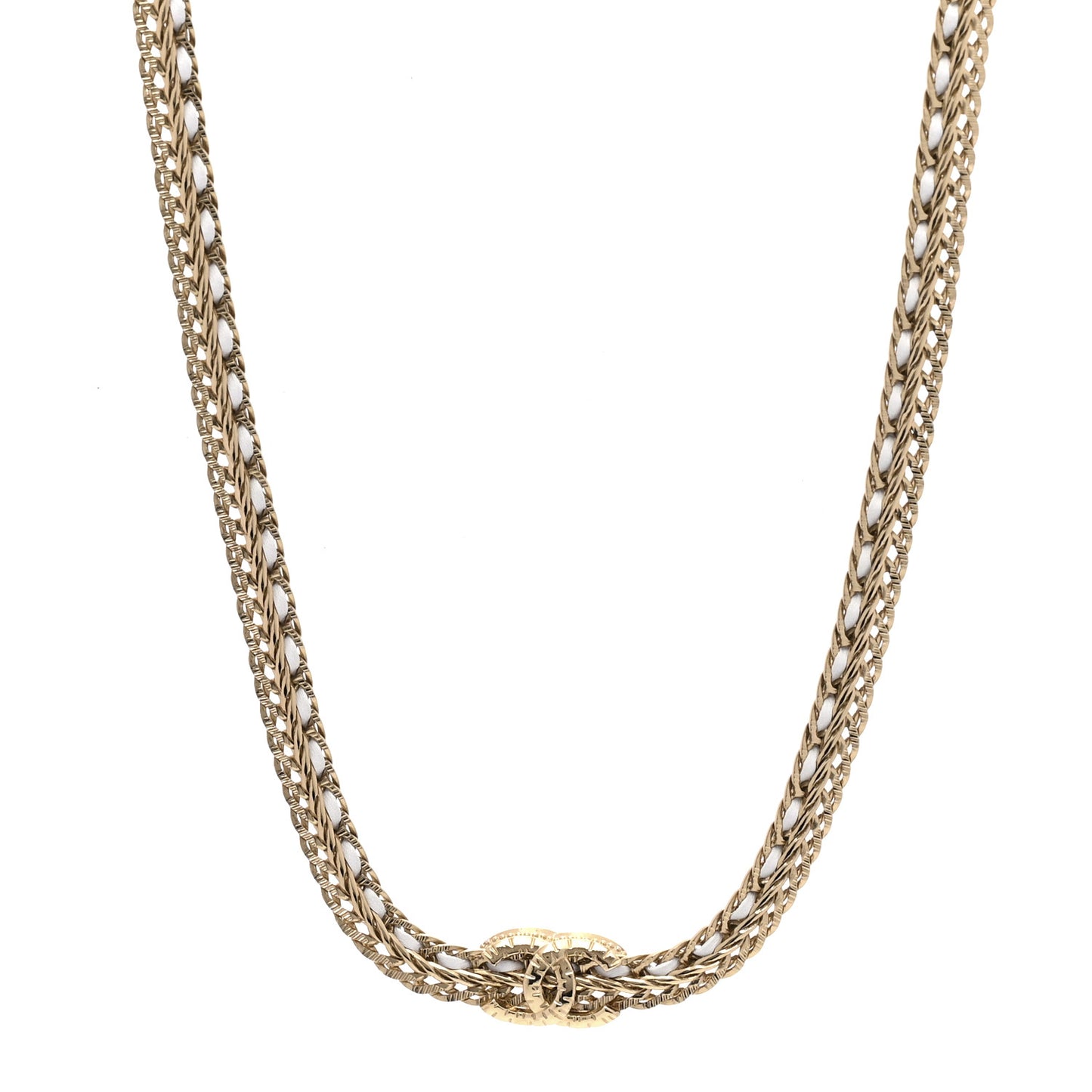 Metal Lambskin Crystal CC Choker Gold White