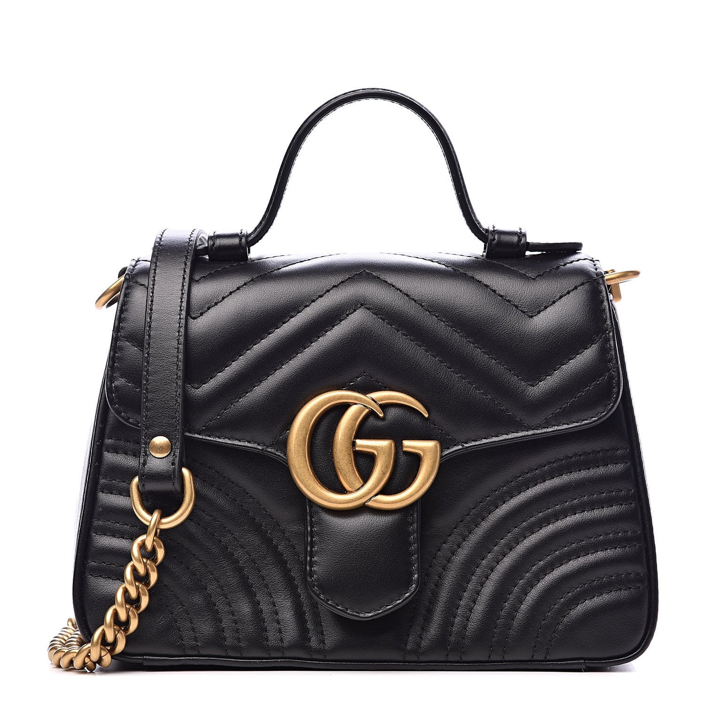 Calfskin Matelasse Mini GG Marmont Top Handle Shoulder Bag Black