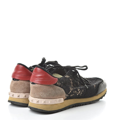 Valentino Garavani Macrame Lace Suede Womens Rockrunner Sneakers 38 Black 4 of 14