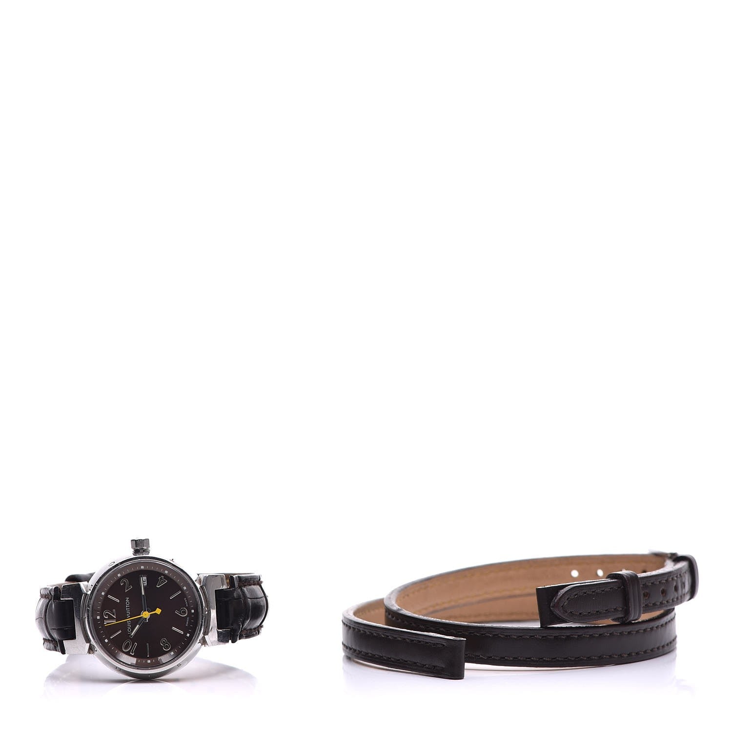 Louis Vuitton Stainless Steel Alligator 28mm Tambour Quartz Watch Brown 7 of 7