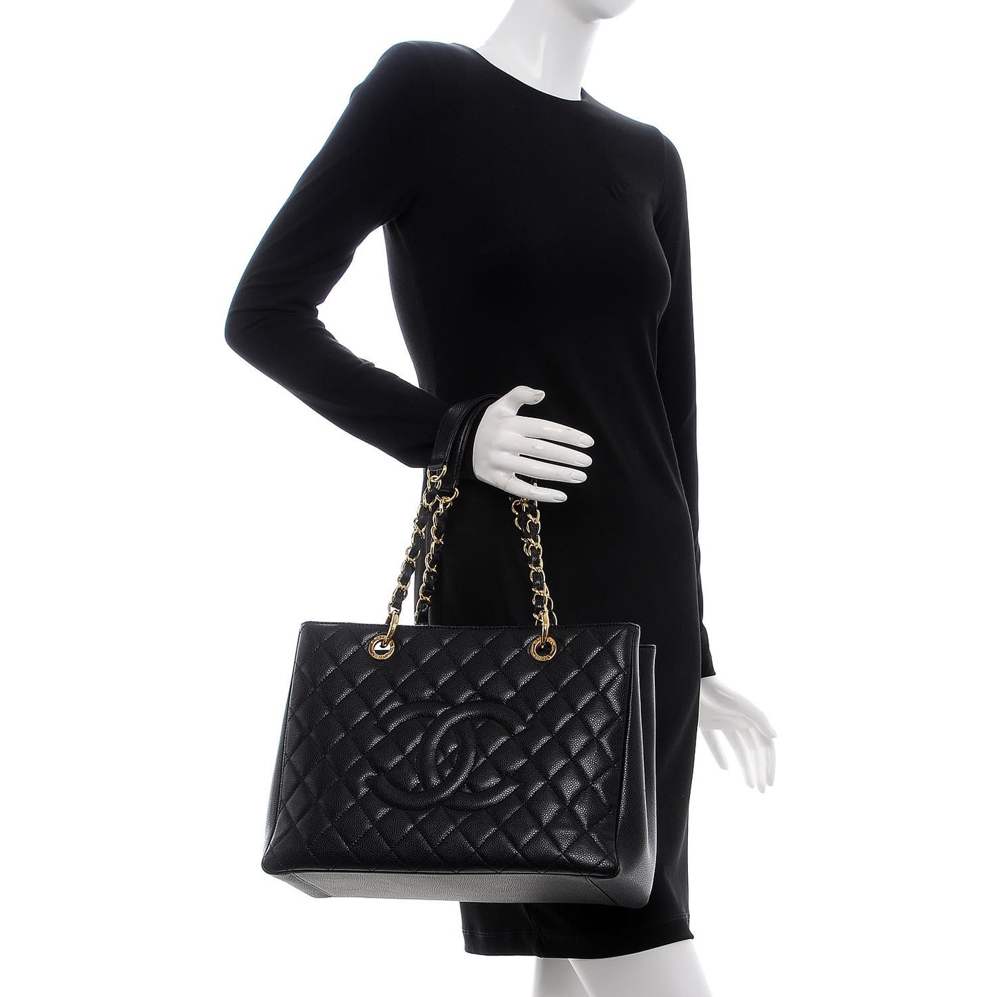 Caviar Quilted Grand Shopping Tote GST Black